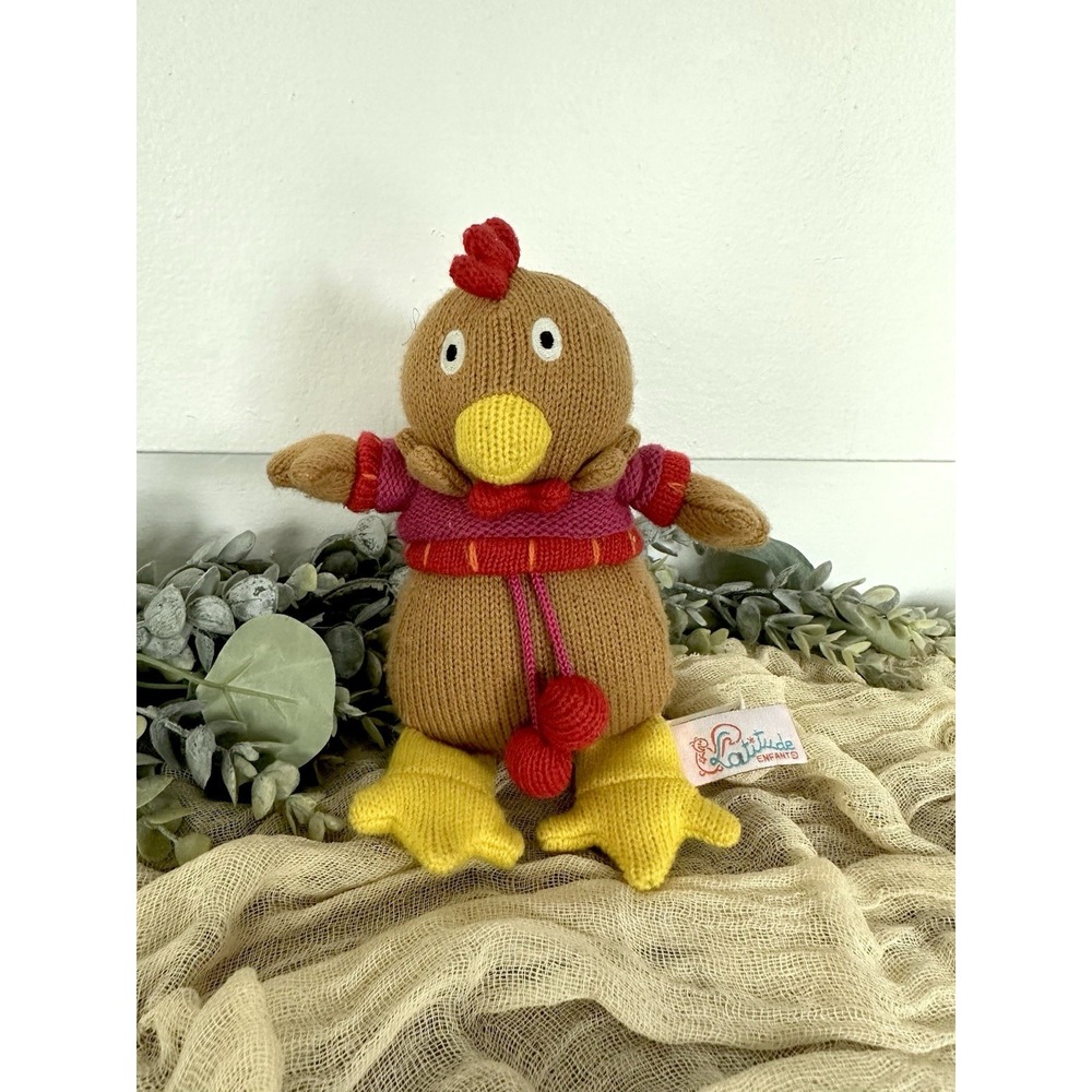 7" Latitude‎ Enfant Chicken Hen Rooster Louise Knit Plush Stuffed Farm Animal